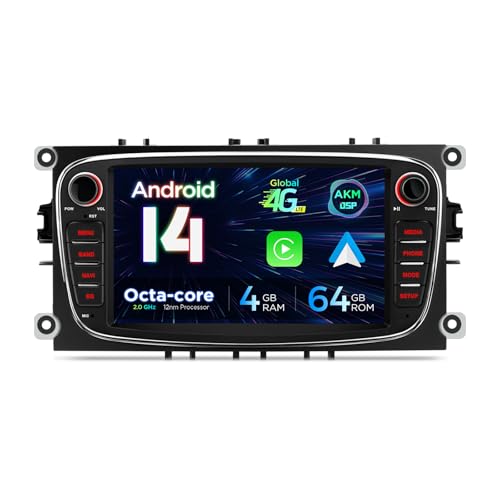 XTRONS 7 Zoll Android 13 Autoradio Octa Core 4GB 64GB Multimedia Player Eingebautes 4G LTE Car Play Android Auto DSP GPS Bluetooth 5.0 WiFi Optional DAB OBD TPMS DVR AHD Kamera für Ford Focus von XTRONS