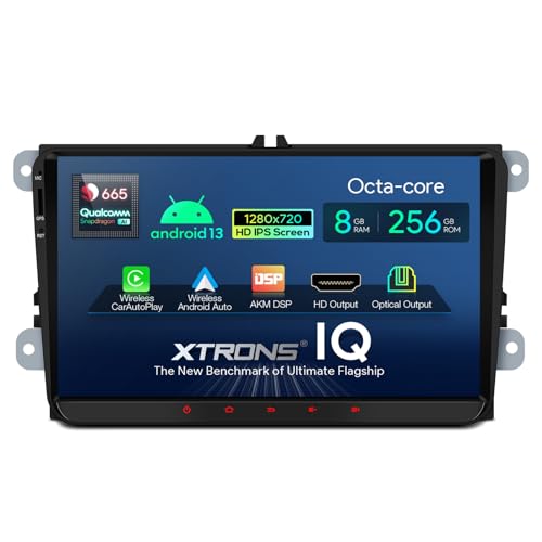 XTRONS 9 Zoll Android 12 Autoradio mit Navi Für VW Skoda SEAT Qualcomm 665 Octa Core 8GB 256GB Eingebaut 4G LTE CarAutoPlay Android Auto AKM DSP HD Ausgang Optional OBD DVR DAB TPMS (IQ92MTVP) von XTRONS
