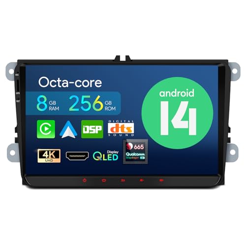 XTRONS 9 Zoll Android 13 Autoradio mit Navi Für VW Skoda SEAT Qualcomm 665 Octa Core 8GB 256GB Eingebaut 4G LTE CarAutoPlay Android Auto AKM DSP HD Ausgang Optional OBD DVR DAB TPMS von XTRONS