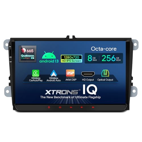 XTRONS 9 Zoll Android 13 Autoradio mit Navi Qualcomm 665 Octa Core 8GB 256GB Eingebaut 4G LTE CarAutoPlay Android Auto AKM DSP HD Ausgang Optional OBD DVR DAB TPMS Für VW Skoda SEAT von XTRONS