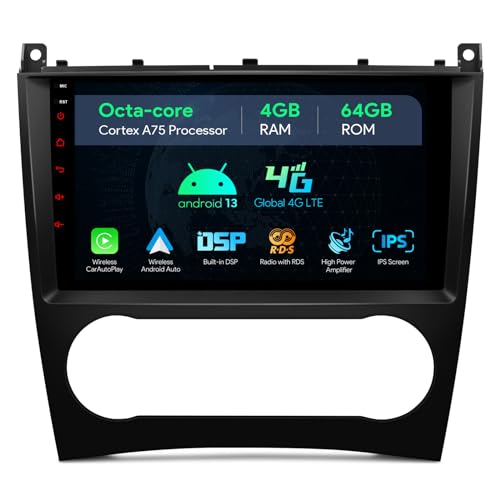 XTRONS 9 Zoll Android 13 Autoradio Octa Core 4GB 64GB Multimedia Player GPS Navigation Eingebautes 4G LTE/CarAutoPlay/Android Auto/DSP für Mercedes Benz CLK-Class W209(2005-2006) von XTRONS