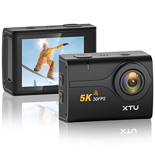 XTU Action Cam 5K 20MP Unterwasserkamera 40M Wasserdicht WiFi Helmkamera mit Zwei Zoll Touchscreen, 170°Ultra Weitwinkel EIS Anti-Shake Actionkameras, Fernbedienung und Zubehörkit Schwarz von XTU