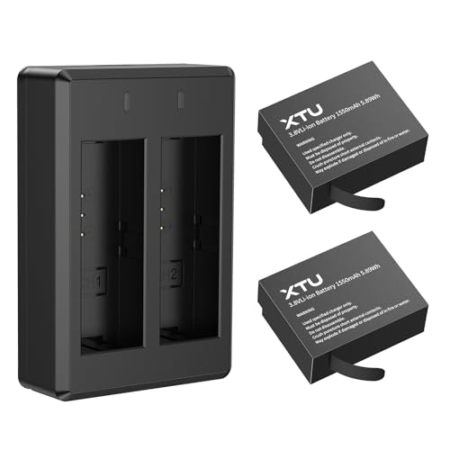 XTU Action Cam Akku - 2 x 1550mAh Wiederaufladbarer Akku, Kompatibel mit Sportkamera XTU MAX2 von XTU
