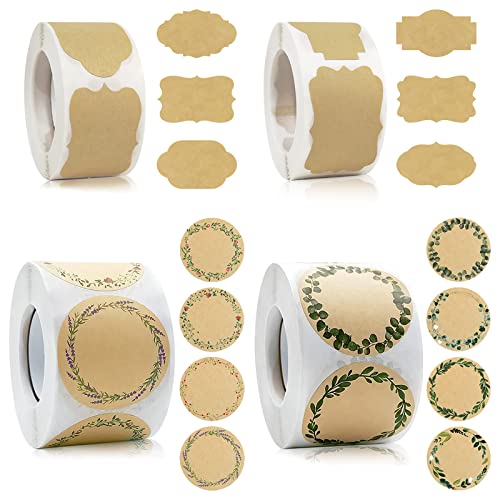 XTUDOU® 1500 Stücke Kraftpapier Aufkleber, 5 cm Runder Marmeladen Etiketten Selbstklebende Geschenkaufkleber für Marmeladengläser, Geschenktüten, Hochzeit, Weihnachten, Geburtstag, Party (14 Muster) von XTUDOU