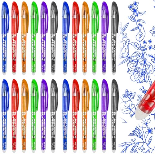 XTUDOU® 24 Stück Radierbarer Kugelschreiber, 6 Farben 0.5mm Bunt Radierbarer Kugelschreiber, Löschbarer Gelschreiber Radierstift für Schulsachen Schüler Notizbuch, Bullet Journal von XTUDOU