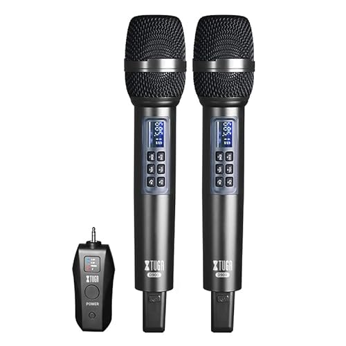 XTUGA D900 Drahtloses Mikrofon Dual UHF Multifunktionales Mikrofon Echo und Bass mit abnehmbarem Mini-Empfänger 3,5 mm umwandelbar auf 6,35 mm Ausgang für Stereo und Laptop von XTUGA