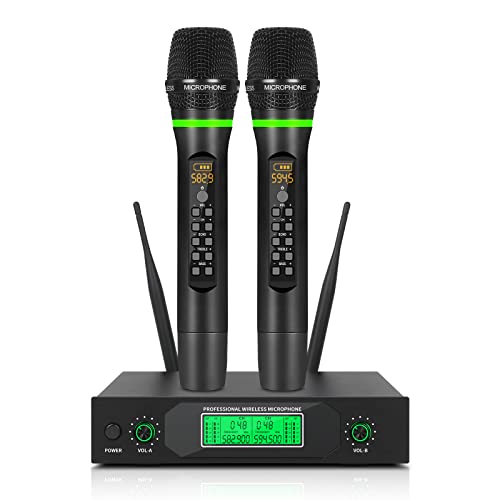 XTUGA J5 kabelloses wiederaufladbares Mikrofon-System, Dual-Wireless-Handmikrofon-Set, 88 m Abdeckung mit automatischer Scan, Echo, Höhen, Bass für DJ/Kirche/Karaoke von XTUGA