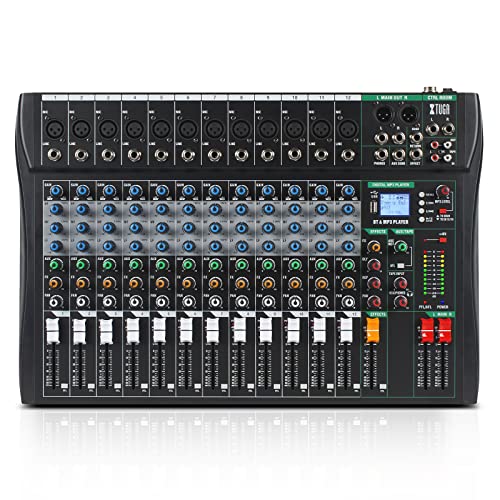 XTUGA Mischpult, Audio-Mischpult, USB, DJ, 12 Tracks, Bluetooth, MP3, Equalizer, 3-Band-Schnittstelle, USB/Audio, Stromversorgung Phantom 48 V (CT120) von XTUGA