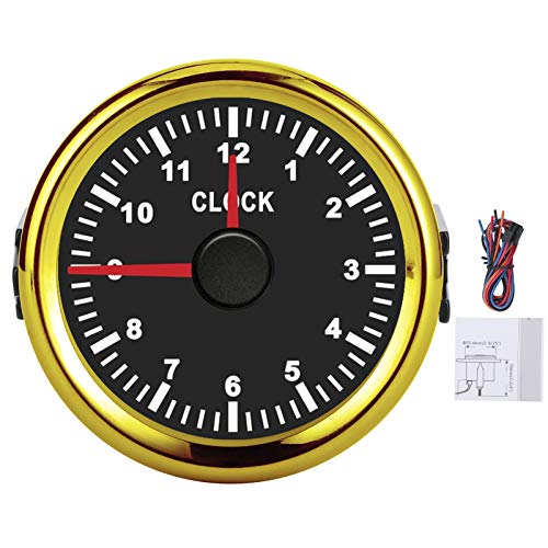 Xtevu-Stundenmeter-Messgerät, 2-Zoll-Takt-Meter universell 0-12 kompatibel mit Autoboot-Yacht-, 12 V 24 V Red Backlight Timer (Schwarzer Hintergrund Goldrahmen) von XTevu