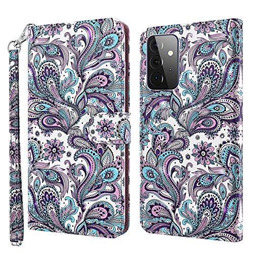 XTstore Hülle für Samsung Galaxy A72 5G, Lila Blume Muster Handyhülle Schutzhülle Tasche Flip Wallet Case Brieftasche mit Standfunktion Kartenfächer/Magnetverschluss von XTstore