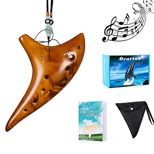 XUBX 12 Löcher Ocarina Alto C Keramik Ocarina, Smoked Art Musikinstrument mit Musik Noten für Musik-Liebhaber und Anfänger, mit schutztasche + Liedblatt-Anleitung + Umhängeband (Gelb) von XUBX