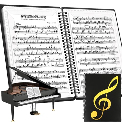 XUBX Notenordner A4, Ordner für Musikdateien, Musik Ordner, Music Sheet Chormappe, Notenordner für Klavier, Notenheft Klemmbinder Aufbewahrung mit 60 Taschen Clef, Notenblatthalter, Notenmappe von XUBX