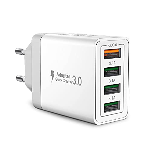 USB Ladegerät,4-Ports USB Ladeadapter mit 33W Intelligent QC 3.0 Schnellladegerät Mehrfach Ladestecker USB Netzteil für iPhone 15 14 13 12 11 Pro X 8 7,Samsung Galaxy S21 S20 FE S10 S9 A71 A51,Handy von XUDUO