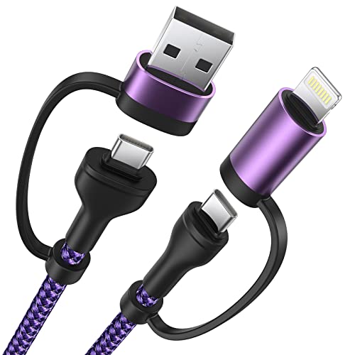 iPhone Ladekabel [MFi Zertifiziert] 2M 60W 4 in 1 kabel USB C Multi Ladekabel Nylon Schnellladekabel USBC/A auf Lightning/USB C Kabel für iPhone 16 15 14 13 12 Samsung Galaxy S23 S22 Pixel 7 iPad von XUDUO