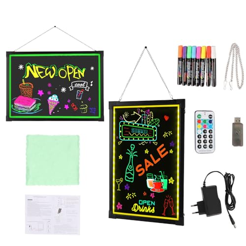 LED Schreibtafel, 60x80cm LED Reklame Tafel mit USB-Steuerung und 8 Fluoreszierende Stifte, für Geschäften Café Bar DIY-Design Plakate von XUEMANSHOP