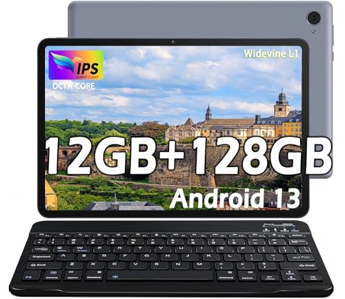 XUEMI Tablet 10 Zoll 12GB RAM+128GB ROM(1TB TF), Octa-Core, WiFi Tablet Android 13, 6000mAh Akku, Dual-Kamera 5+8MP, Widevine L1/3.5mm Klinke/Google Play/Typ-C/BT 5.0 Tablet PC (Grau) von XUEMI