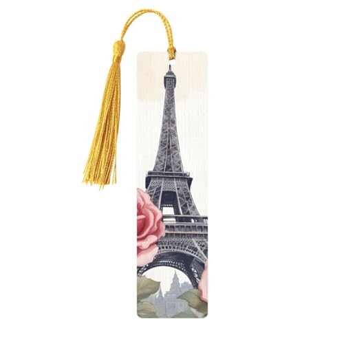 Eiffelturm-Rosen-Blumendruck, doppelseitig, bedrucktes Holz-Lesezeichen, für Herren und Damen, Lesezeichen, Zubehör, Buchliebhaber Eiffelturm-Rosen-Blumendruck, doppelseitig, bedrucktes Holz-Lesezeichen, für Herren und Damen, Lesezeichen, Zubehör, Buchliebhaber von XULLZH