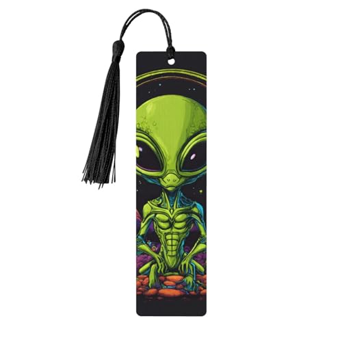 Grüner Alien-Druck, doppelseitig bedrucktes Holz-Lesezeichen für Herren und Damen, Lesezeichen, Zubehör, Buchliebhaber Grüner Alien-Druck, doppelseitig bedrucktes Holz-Lesezeichen für Herren und Damen, Lesezeichen, Zubehör, Buchliebhaber von XULLZH