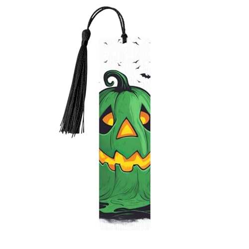 Lesezeichen aus Holz, Motiv: grüner Geist, Horror, Halloween, Kürbis, doppelseitig, bedruckt, für Herren und Damen, Lesezeichen, Zubehör, Buchliebhaber Lesezeichen aus Holz, Motiv: grüner Geist, Horror, Halloween, Kürbis, doppelseitig, bedruckt, für Herren und Damen, Lesezeichen, Zubehör, Buchliebhaber von XULLZH