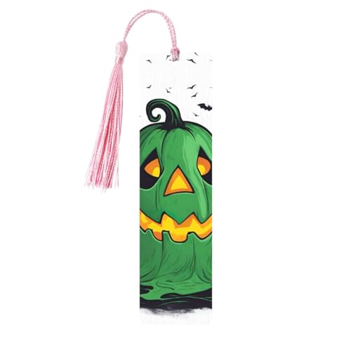 Lesezeichen aus Holz, Motiv: grüner Geist, Horror, Halloween, Kürbis, doppelseitig, bedruckt, für Herren und Damen, Lesezeichen, Zubehör, Buchliebhaber Lesezeichen aus Holz, Motiv: grüner Geist, Horror, Halloween, Kürbis, doppelseitig, bedruckt, für Herren und Damen, Lesezeichen, Zubehör, Buchliebhaber von XULLZH