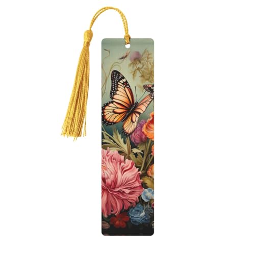 Lesezeichen aus Holz mit Blumen und Schmetterlingen, doppelseitig, bedruckt, für Herren und Damen, Lesezeichen, Zubehör, Buchliebhaber Lesezeichen aus Holz mit Blumen und Schmetterlingen, doppelseitig, bedruckt, für Herren und Damen, Lesezeichen, Zubehör, Buchliebhaber von XULLZH