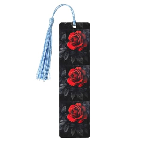 Lesezeichen aus Holz mit roten Rosen und schwarzen Blättern, doppelseitig, bedruckt, für Herren und Damen, Lesezeichen, Zubehör, Buchliebhaber Lesezeichen aus Holz mit roten Rosen und schwarzen Blättern, doppelseitig, bedruckt, für Herren und Damen, Lesezeichen, Zubehör, Buchliebhaber von XULLZH