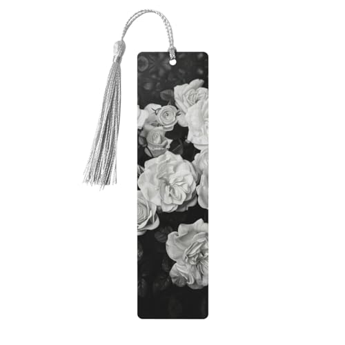 Lesezeichen aus Holz mit schwarz-weißem Rosen-Druck, doppelseitig bedruckt, für Herren und Damen, Lesezeichen, Zubehör, Buchliebhaber Lesezeichen aus Holz mit schwarz-weißem Rosen-Druck, doppelseitig bedruckt, für Herren und Damen, Lesezeichen, Zubehör, Buchliebhaber von XULLZH