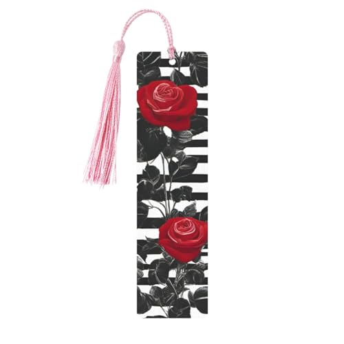 Lesezeichen aus Holz mit schwarz-weißen Streifen, rote Rose, doppelseitig, bedruckt, für Herren und Damen, Lesezeichen, Zubehör, Buchliebhaber Lesezeichen aus Holz mit schwarz-weißen Streifen, rote Rose, doppelseitig, bedruckt, für Herren und Damen, Lesezeichen, Zubehör, Buchliebhaber von XULLZH