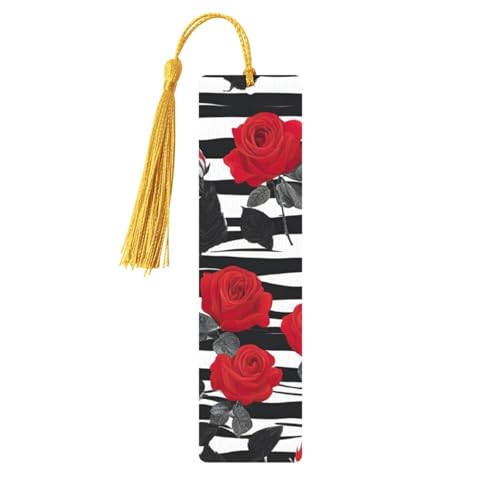 Lesezeichen aus Holz mit schwarz-weißen Streifen, rote Rose, doppelseitig, bedruckt, für Herren und Damen, Lesezeichen, Zubehör, Buchliebhaber Lesezeichen aus Holz mit schwarz-weißen Streifen, rote Rose, doppelseitig, bedruckt, für Herren und Damen, Lesezeichen, Zubehör, Buchliebhaber von XULLZH