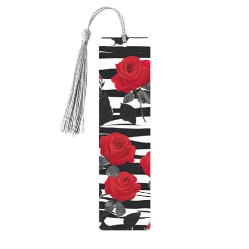Lesezeichen aus Holz mit schwarz-weißen Streifen, rote Rose, doppelseitig, bedruckt, für Herren und Damen, Lesezeichen, Zubehör, Buchliebhaber Lesezeichen aus Holz mit schwarz-weißen Streifen, rote Rose, doppelseitig, bedruckt, für Herren und Damen, Lesezeichen, Zubehör, Buchliebhaber von XULLZH