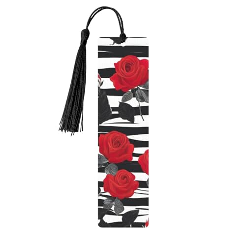 Lesezeichen aus Holz mit schwarz-weißen Streifen, rote Rose, doppelseitig, bedruckt, für Herren und Damen, Lesezeichen, Zubehör, Buchliebhaber Lesezeichen aus Holz mit schwarz-weißen Streifen, rote Rose, doppelseitig, bedruckt, für Herren und Damen, Lesezeichen, Zubehör, Buchliebhaber von XULLZH