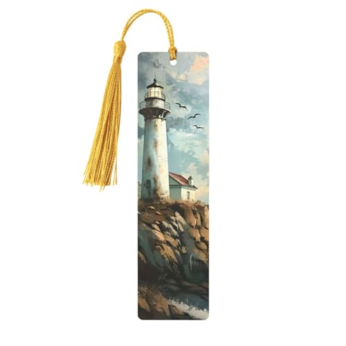 Leuchtturm-Hintergrund, doppelseitig, bedruckt, Holz-Lesezeichen, für Herren und Damen, Lesezeichen, Zubehör, Buchliebhaber Leuchtturm-Hintergrund, doppelseitig, bedruckt, Holz-Lesezeichen, für Herren und Damen, Lesezeichen, Zubehör, Buchliebhaber von XULLZH