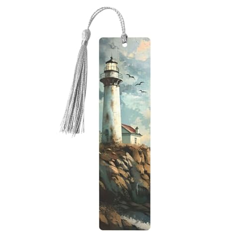 Leuchtturm-Hintergrund, doppelseitig, bedruckt, Holz-Lesezeichen, für Herren und Damen, Lesezeichen, Zubehör, Buchliebhaber Leuchtturm-Hintergrund, doppelseitig, bedruckt, Holz-Lesezeichen, für Herren und Damen, Lesezeichen, Zubehör, Buchliebhaber von XULLZH
