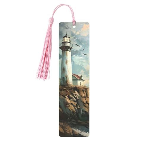 Leuchtturm-Hintergrund, doppelseitig, bedruckt, Holz-Lesezeichen, für Herren und Damen, Lesezeichen, Zubehör, Buchliebhaber Leuchtturm-Hintergrund, doppelseitig, bedruckt, Holz-Lesezeichen, für Herren und Damen, Lesezeichen, Zubehör, Buchliebhaber von XULLZH