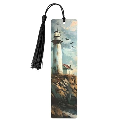 Leuchtturm-Hintergrund, doppelseitig, bedruckt, Holz-Lesezeichen, für Herren und Damen, Lesezeichen, Zubehör, Buchliebhaber Leuchtturm-Hintergrund, doppelseitig, bedruckt, Holz-Lesezeichen, für Herren und Damen, Lesezeichen, Zubehör, Buchliebhaber von XULLZH