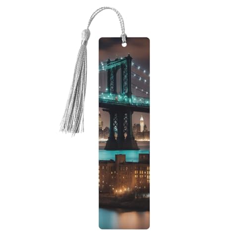 New York Manhattan Bridge Night Print Doppelseitiges bedrucktes Holz-Lesezeichen für Herren und Damen, Lesezeichen, Zubehör, Buchliebhaber New York Manhattan Bridge Night Print Doppelseitiges bedrucktes Holz-Lesezeichen für Herren und Damen, Lesezeichen, Zubehör, Buchliebhaber von XULLZH
