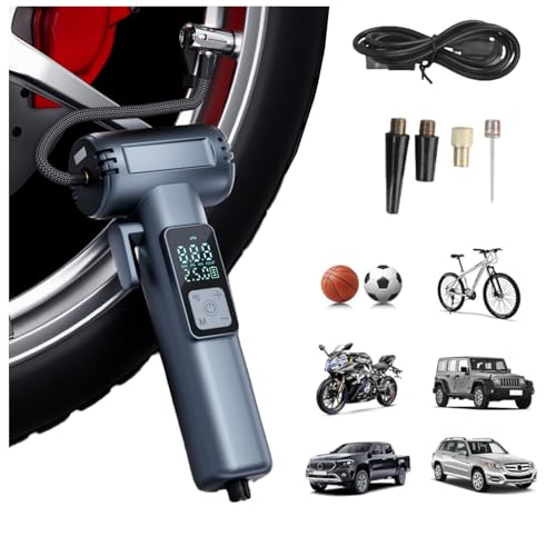 Reifen Füller Tragbarer Luft Kompressor, 150 PSI Luftpumpen Reifen mit Digitaler Druck Anzeige, LED Licht, Fenster Hammer, Gurts Ch Neider, Akku Reifen Pumpe für Auto, Fahrrad von XUMIUZIY