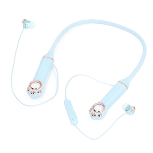 XUMIUZIY Halsband Bluetooth -Kopfhörer, Drahtlose Bluetooth 5.3 Stereo -Halsband -Ohrhörer mit Mikrofon, IPX5 Wasserdicht, 40h Lange Spielzeit, Niedliches Katzendesign (Blue) von XUMIUZIY