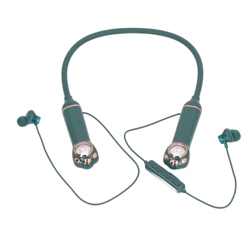 XUMIUZIY Halsband Bluetooth -Kopfhörer, Drahtlose Bluetooth 5.3 Stereo -Halsband -Ohrhörer mit Mikrofon, IPX5 Wasserdicht, 40h Lange Spielzeit, Niedliches Katzendesign (Green) von XUMIUZIY