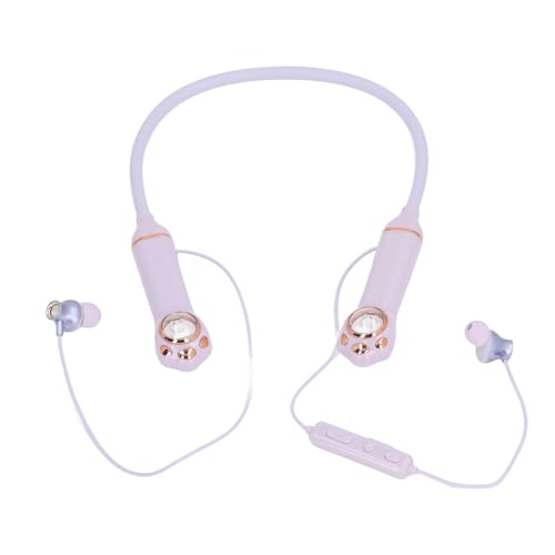 XUMIUZIY Halsband Bluetooth -Kopfhörer, Drahtlose Bluetooth 5.3 Stereo -Halsband -Ohrhörer mit Mikrofon, IPX5 Wasserdicht, 40h Lange Spielzeit, Niedliches Katzendesign (Purple) von XUMIUZIY