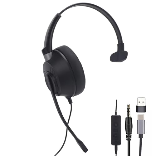 XUMIUZIY USB C-Headset mit Mikrofon für PC, USB & 3,5 Mm, On-Ear-Mono-Telefon-Headset für Anrufe und Musik, Rauschstündungsmikrofon mit Inline-Steuerung für Computer, Laptop XUMIUZIY USB C-Headset mit Mikrofon für PC, USB & 3,5 Mm, On-Ear-Mono-Telefon-Headset für Anrufe und Musik, Rauschstündungsmikrofon mit Inline-Steuerung für Computer, Laptop von XUMIUZIY