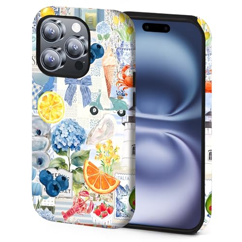 XUNBOTINGS Magnetisch für iPhone 15 Hülle mit Kameraschutz, Sommerfrüchte und Meer Druck Design, Anti-Shock Cover (für iPhone 15) Schwarz von XUNBOTINGS