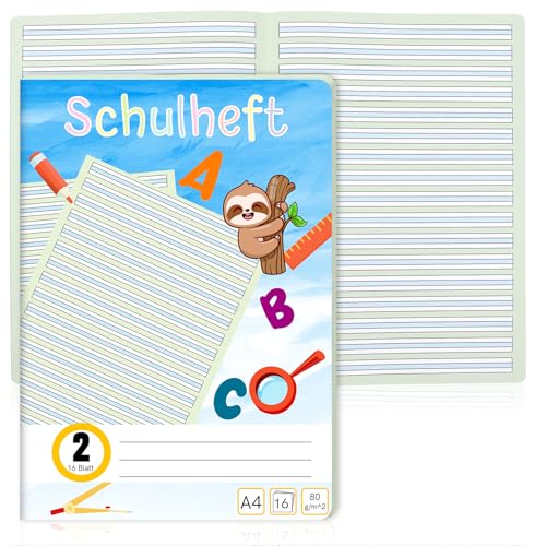 1er-Pack Schreiblernheft Lineatur 2 Din A4 1 Hefte je 16 Blatt Deutschheft 2 Klasse Als Schreiblernheft 100g/m²Bezug Runde Ecken Verhindern Eselsohren Liniertes Heft Farbig Hinterlegte Lineatur von XUWAIDSGN