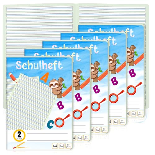 6er-Pack Schreiblernheft Lineatur 2 Din A4 1 Hefte je 16 Blatt Deutschheft 2 Klasse Als Schreiblernheft 100g/m²Bezug Runde Ecken Verhindern Eselsohren Liniertes Heft Farbig Hinterlegte Lineatur von XUWAIDSGN
