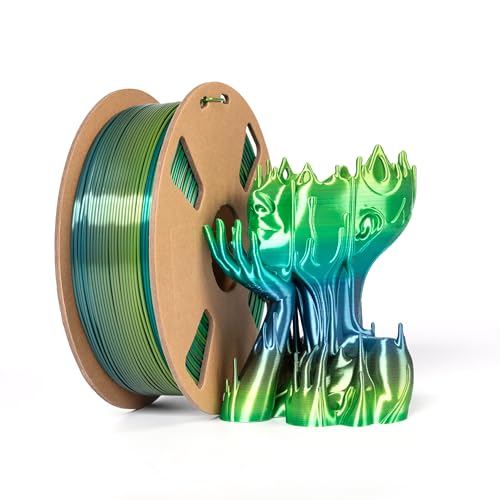 Seide Regenbogen PLA Filament 1.75 mm, Seide Mehrfarbig 3D Drucker Filament PLA 1KG Spule Farbverlauf Änderndes Mehrfarbig Filament für 3D Drucker, Seide Regenbogen Mehrfarbig Besuche Grün Typ von XVICO