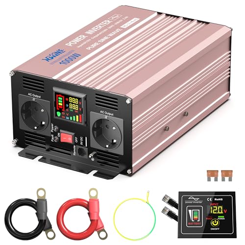Reiner Sinus Wechselrichter 1000W DC12V, AC230V Umwandler Power Inverter Konverter Stromwandler mit 2X EU Steckdosen, und1X USB Port von XWJNE