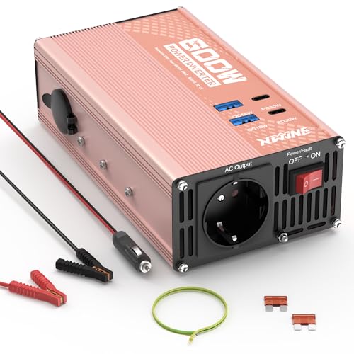 XWJNE 600W Spannungswandler, 12V auf 230V modifizierter Sinus-Wechselrichter, mit 2 USB-A und Zwei USB-C Anschlüssen, 1 AC Steckdose, geeignet für Laptops, Tablets, Handys, usw. von XWJNE