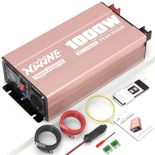 XWJNE Reiner Sinus-Wechselrichter mit 1000W/2000W Spannungswandler 12V auf 230V, 1 AC-Steckdose, 1 USB-A-Ausgang, 1 USB-C-Ausgang und LED-Display, geeignet für Autos, Wohnmobile und Lastwagen von XWJNE
