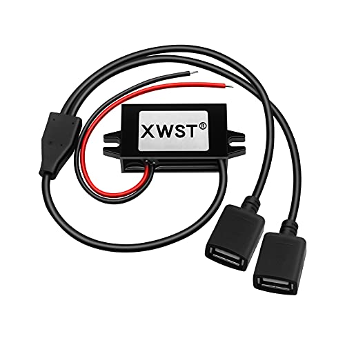 XWST DC DC 7V-32V zu 5V Spannungswandler 2xUSB 3A 15W 12V24V auf 5V Wandler Adapter Anschluss Buck Converter Step-down für Auto Motorrad Fahrrad E-Bike Stromrichter Ladegerät von XWST