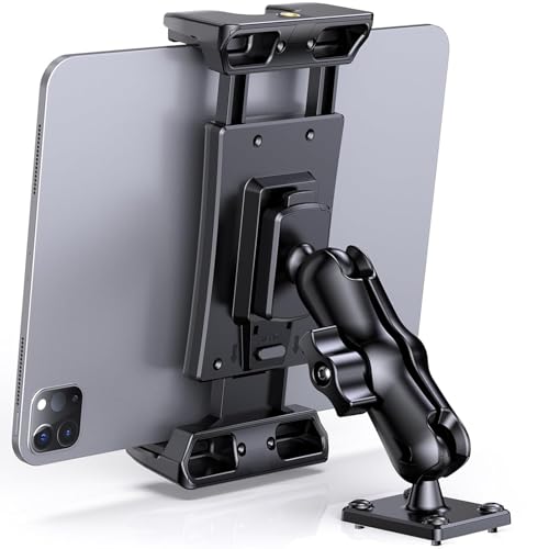 XWXELEC Bohrbasis Tablet Halterung Auto, Ipad Halterung Auto, LKW/Geschäftsfahrzeuge Armaturenbrett Universal, 360° Drehbare Verstellbare, für 7"-12,9" Tablet-Halter (12.9 Zoll) von XWXELEC